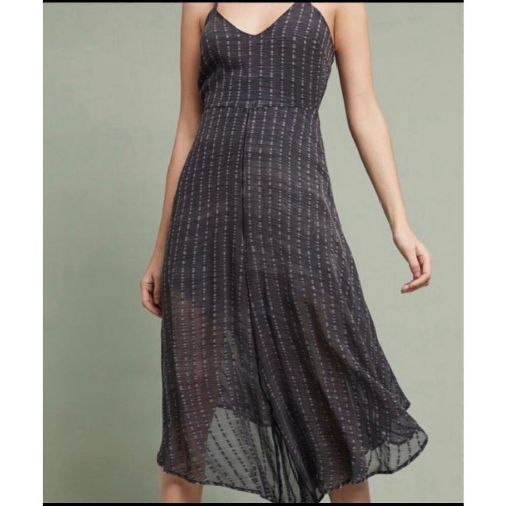Anthropologie HD in Paris Harbor CropWide Leg Jumpsuit Cupro Navy Size 12 Boho